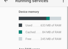 Most of the RAM (633MB) is in 
			active use by the system and apps, 
			with a tiny bit (84MB) being used for cache, leaving 245MB free.